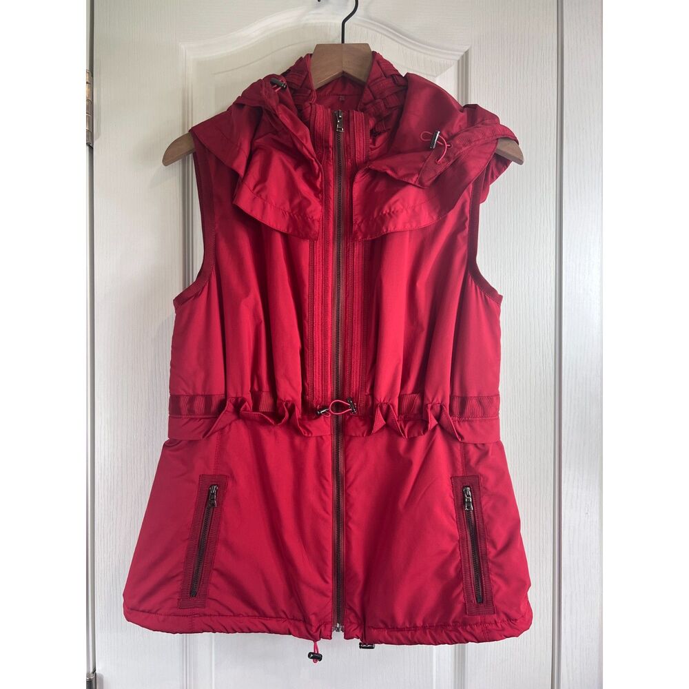 Elie Tahari Women's Red Zip Up Vest Removable Hood Polyester Size M